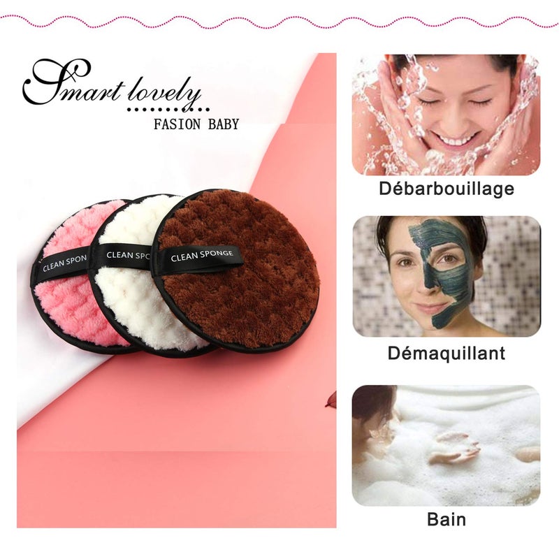 Vtrem 3 Colors Makeup Remover Pads Reusable Rounds Soft Facial Cleaning Puffs Towels Double-Side Washable Make Up Removing Cloth Microfiber Multi-function, White, Pink, Brown - Image 5