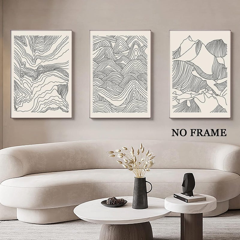 Wallvelart Abstract Mountain Canvas Wall Art Line Black and White Paintings Boho Mountain Canvas Art Minimalist Landscape Mountain Poster Artwork Minimalist Line Art Prints Landscape Picture 16x24inchx3 No Frame - Image 5