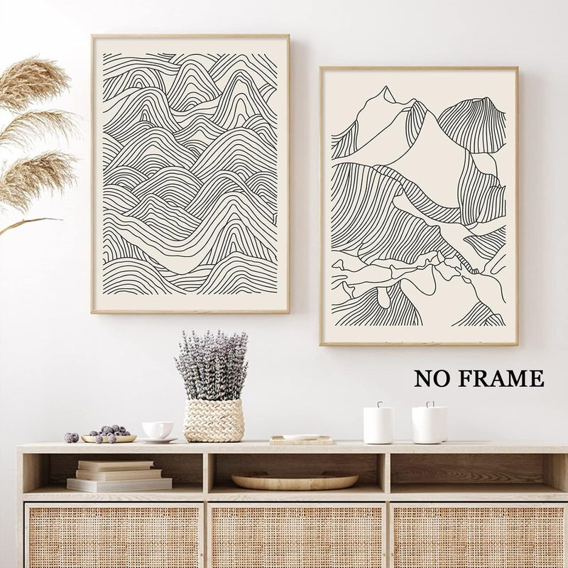 Wallvelart Abstract Mountain Canvas Wall Art Line Black and White Paintings Boho Mountain Canvas Art Minimalist Landscape Mountain Poster Artwork Minimalist Line Art Prints Landscape Picture 16x24inchx3 No Frame - Image 2