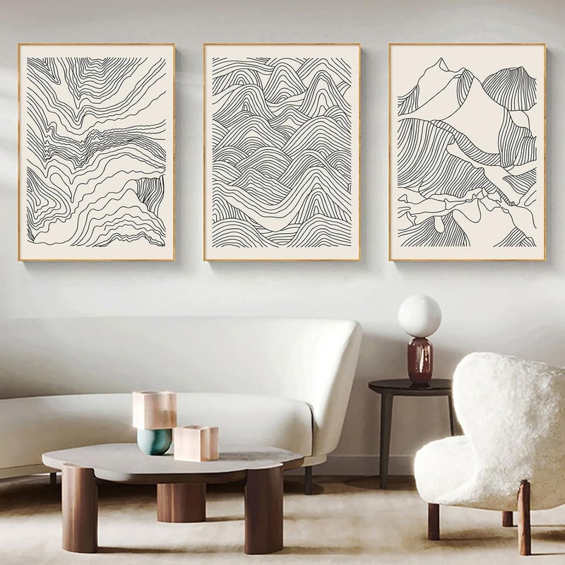 Wallvelart Abstract Mountain Canvas Wall Art Line Black and White Paintings Boho Mountain Canvas Art Minimalist Landscape Mountain Poster Artwork Minimalist Line Art Prints Landscape Picture 16x24inchx3 No Frame - Image 1