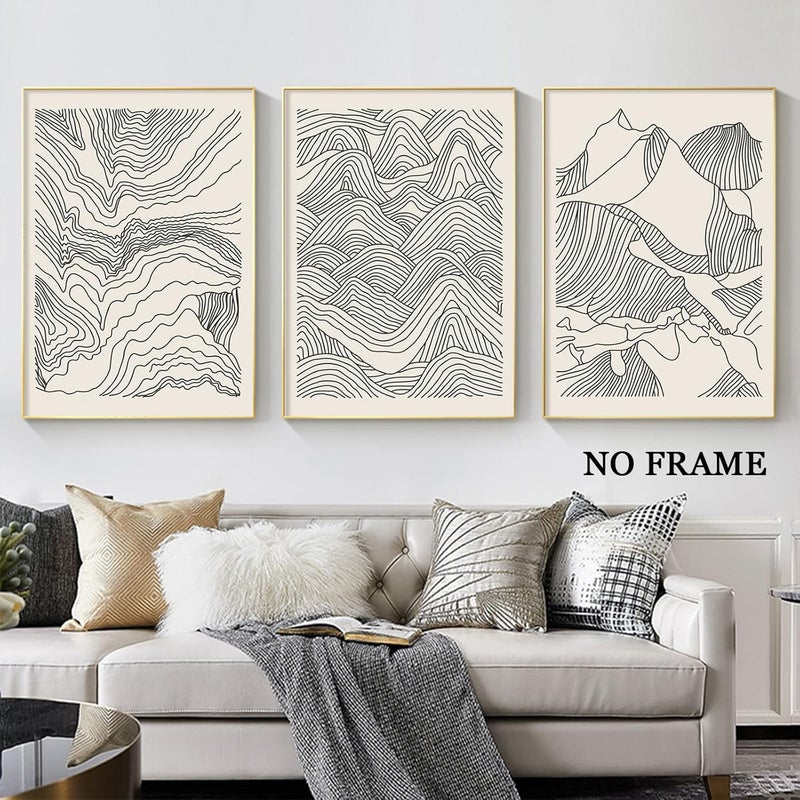 Wallvelart Abstract Mountain Canvas Wall Art Line Black and White Paintings Boho Mountain Canvas Art Minimalist Landscape Mountain Poster Artwork Minimalist Line Art Prints Landscape Picture 16x24inchx3 No Frame - Image 3