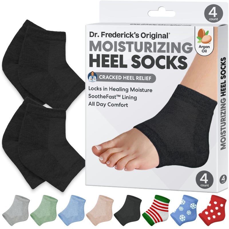 Dr. Frederick's Original Moisturizing Heel Socks for Dry Cracked Heels Treatment - Infused with Argan Oil, Aloe Vera Oil and Vitamin E - 2 Pairs - Stocking Stuffers for Adults - Black Argan - Image 1