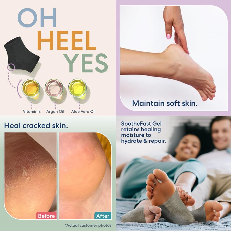 Dr. Frederick's Original Moisturizing Heel Socks for Dry Cracked Heels Treatment - Infused with Argan Oil, Aloe Vera Oil and Vitamin E - 2 Pairs - Stocking Stuffers for Adults - Black Argan - Image 2