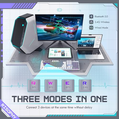 RisoPhy Wireless Mechanical Keyboard, Triple Mode 2.4G/USB-C/Bluetooth Gaming Keyboard, 104 Keys Programmable, Customize RGB Backlit, Red Switch, Bicolor PBT Keycaps, Rechargeable Wired for Laptop PC - Image 4