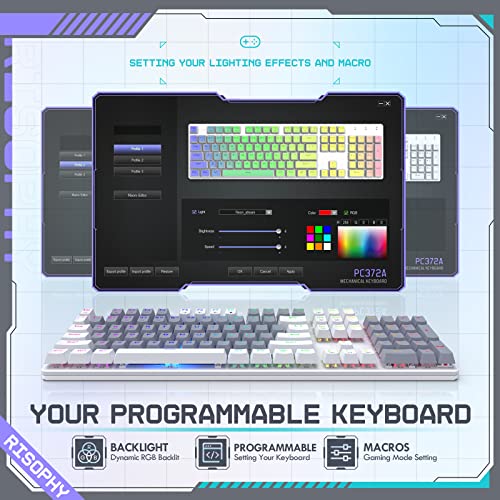 RisoPhy Wireless Mechanical Keyboard, Triple Mode 2.4G/USB-C/Bluetooth Gaming Keyboard, 104 Keys Programmable, Customize RGB Backlit, Red Switch, Bicolor PBT Keycaps, Rechargeable Wired for Laptop PC - Image 3