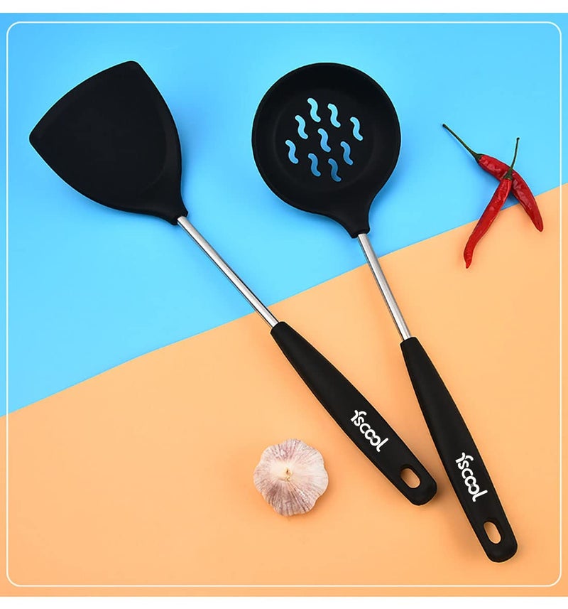 FS COOL Plastic Kitchen Utensil Holder 360 Rotating Utensil Holder for Kitchen Counter 465 CM Cooking Utensil Holder for Countertop Spatula Holder with 6 Hanging Hook - Image 3