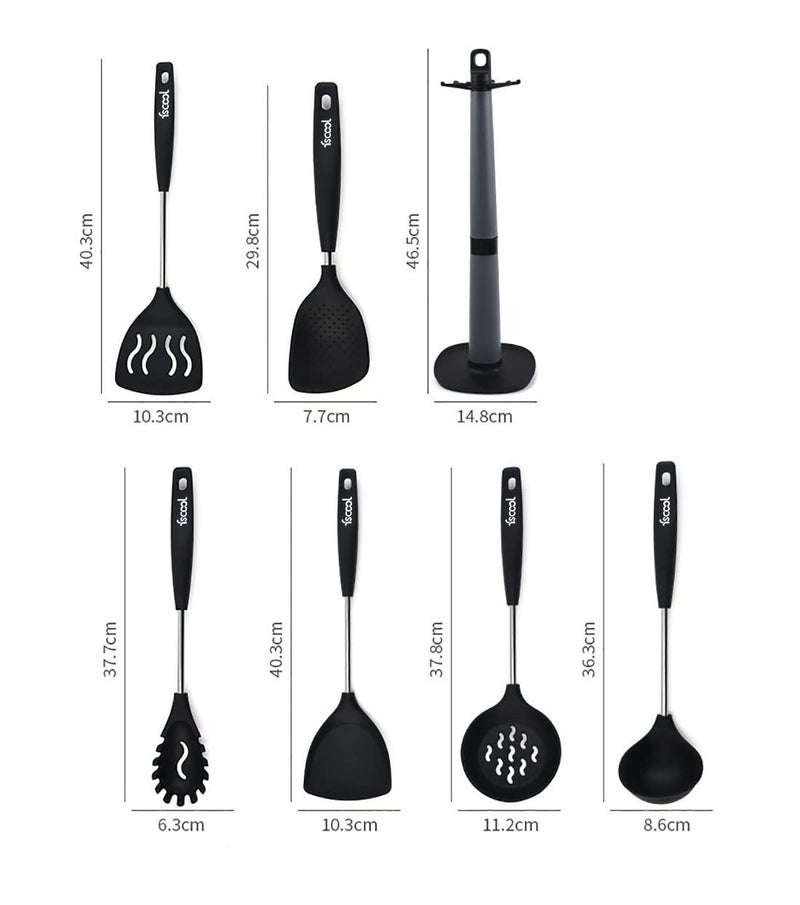 FS COOL Plastic Kitchen Utensil Holder 360 Rotating Utensil Holder for Kitchen Counter 465 CM Cooking Utensil Holder for Countertop Spatula Holder with 6 Hanging Hook - Image 2