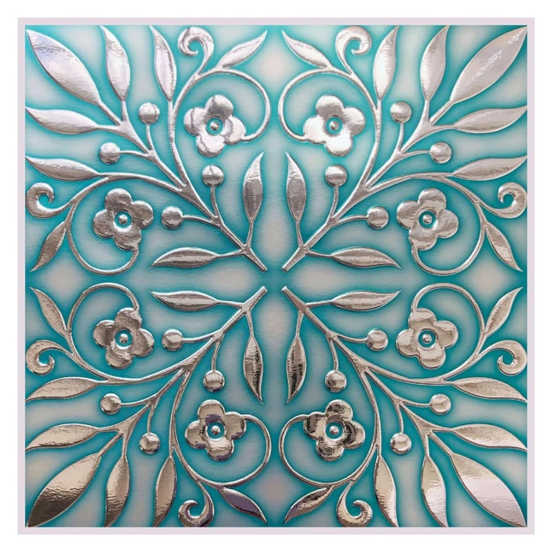 Main Street â€“ 24-Pack of 8 x8 Peel and Stick Backsplash Wallpaper Tiles â€“ Teal and Silver Leaves Design â€“ Removable Self Adhesive Wall Tile for Kitchen, Renter-Friendly for Your Home and DIY Projects - Image 1