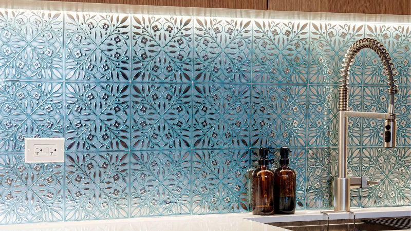 Main Street â€“ 24-Pack of 8 x8 Peel and Stick Backsplash Wallpaper Tiles â€“ Teal and Silver Leaves Design â€“ Removable Self Adhesive Wall Tile for Kitchen, Renter-Friendly for Your Home and DIY Projects - Image 3