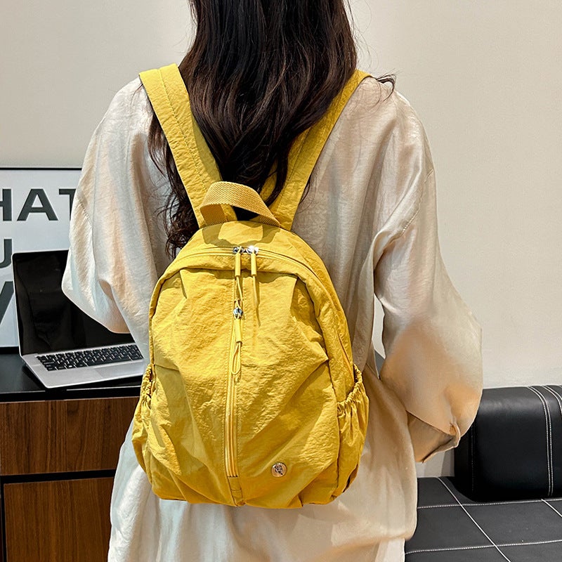 Lightweight Nylon Travel Backpack, Casual Korean Style, Pleated, Solid Color, Unisex - Image 2