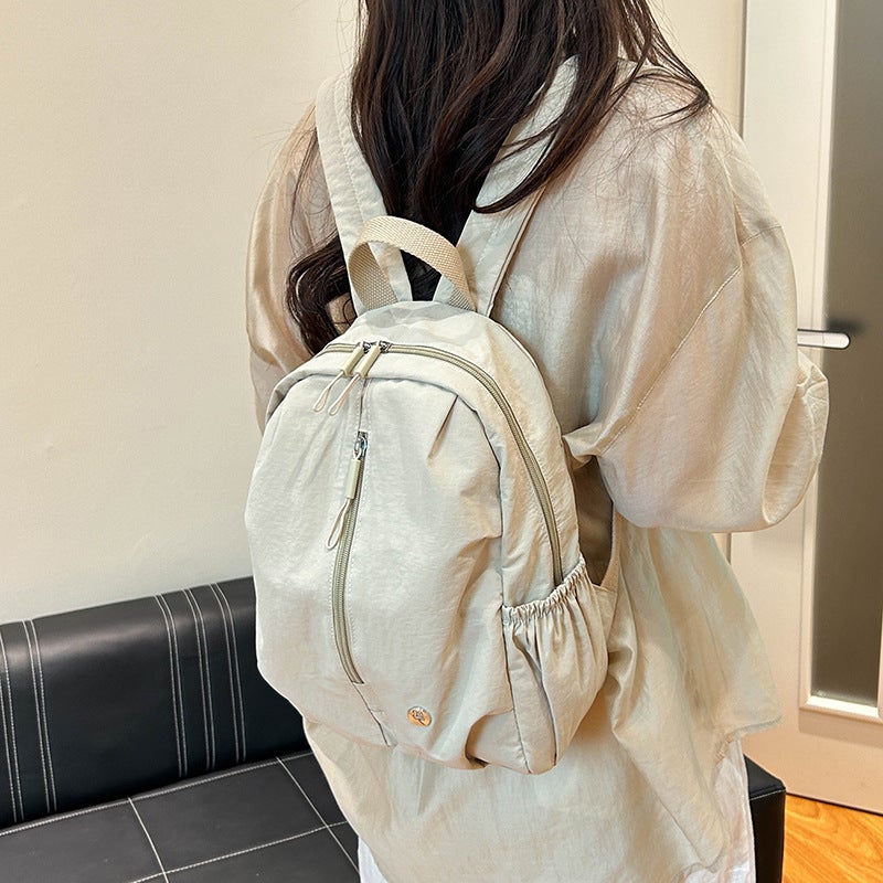 Lightweight Nylon Travel Backpack, Casual Korean Style, Pleated, Solid Color, Unisex - Image 4