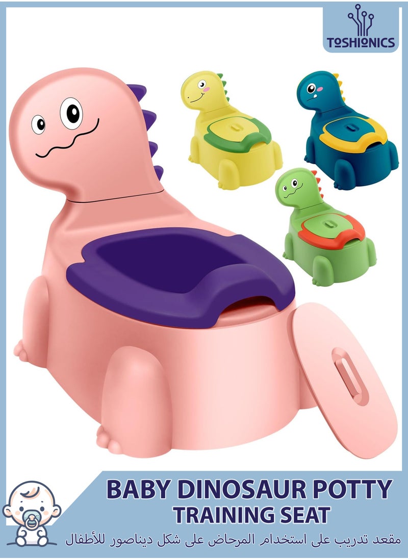 Toshionics Baby Dinosaur Potty Training Seat Dinosaur Potty Training Seat for Baby Toddlers and Kids Anti-Slip Portable Toilet Chair with Removable Tray Foldable and Comfortable Potty Trainer for Toddlers Boys and Girls (1-7 Years) with Backrest and Closing Lid Easy Clean and Travel Friendly Baby Potty Seat  - Image 1