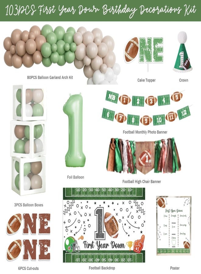 Hombae First Year Down Birthday Party Decorations, 1st Birthday Decorations for Boys, Football Themed Backdrop Balloon Banner Boxes Crown for One Year Old Touchdown Birthday Party Supplies - Image 2