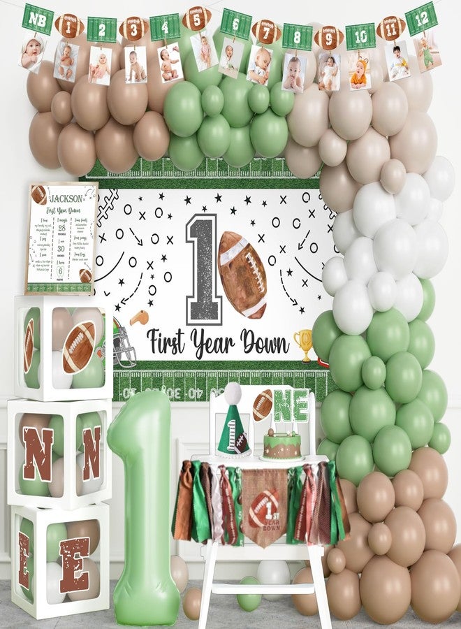 Hombae First Year Down Birthday Party Decorations, 1st Birthday Decorations for Boys, Football Themed Backdrop Balloon Banner Boxes Crown for One Year Old Touchdown Birthday Party Supplies - Image 1