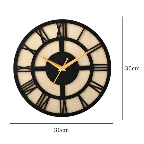 TAGROCK 12" High Precision Decorative Antique Roman Numbers Wooden Silent Non Tickling Wall Clock for Living Room, Hall, Bedroom - Analog (Pack of 1) (TAG_0031) - Image 2