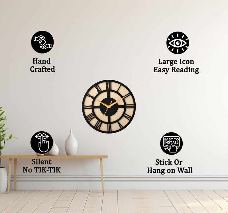 TAGROCK 12" High Precision Decorative Antique Roman Numbers Wooden Silent Non Tickling Wall Clock for Living Room, Hall, Bedroom - Analog (Pack of 1) (TAG_0031) - Image 3