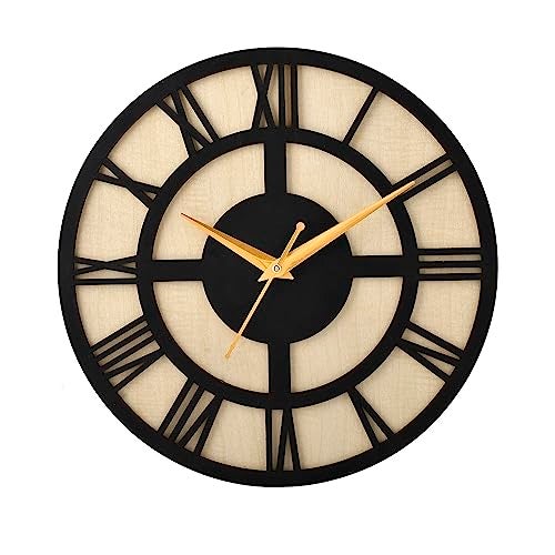 TAGROCK 12" High Precision Decorative Antique Roman Numbers Wooden Silent Non Tickling Wall Clock for Living Room, Hall, Bedroom - Analog (Pack of 1) (TAG_0031) - Image 1