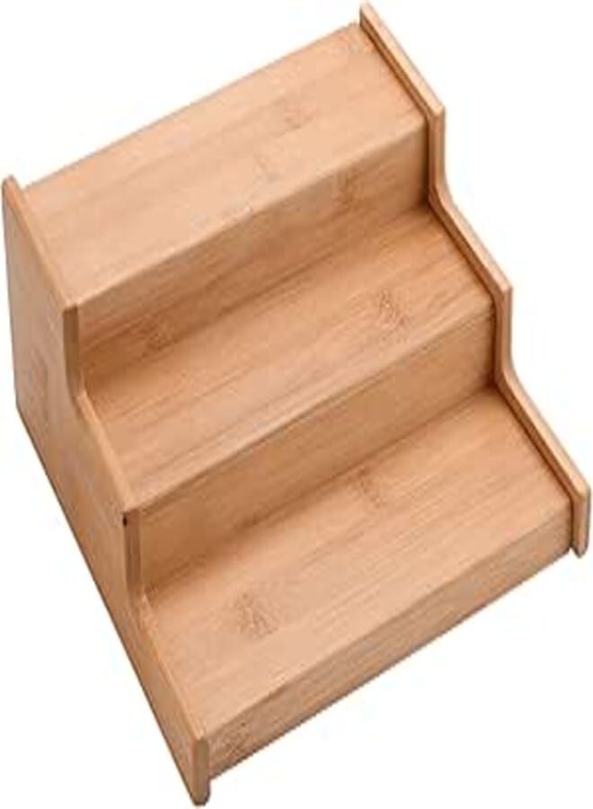 PerGar 3-Tier Bamboo Expandable Spice Rack, Step Shelf Cabinet Organizer Step Shelf Kitchen Pantry Cabinet Expandable Display Shelf,Spice Holder Cabinet Seasoning Tower for Kitchen(#1)