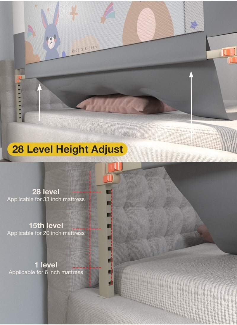 BAYBEE 180 x 80cm Baby Bed Rail Guard for Baby Safety with 28 Height Adjustable, Portable Bed Side Protector for Baby Falling | Foldable Single Side Baby Bed Railing for Kids Toddler Grey White  - Image 3