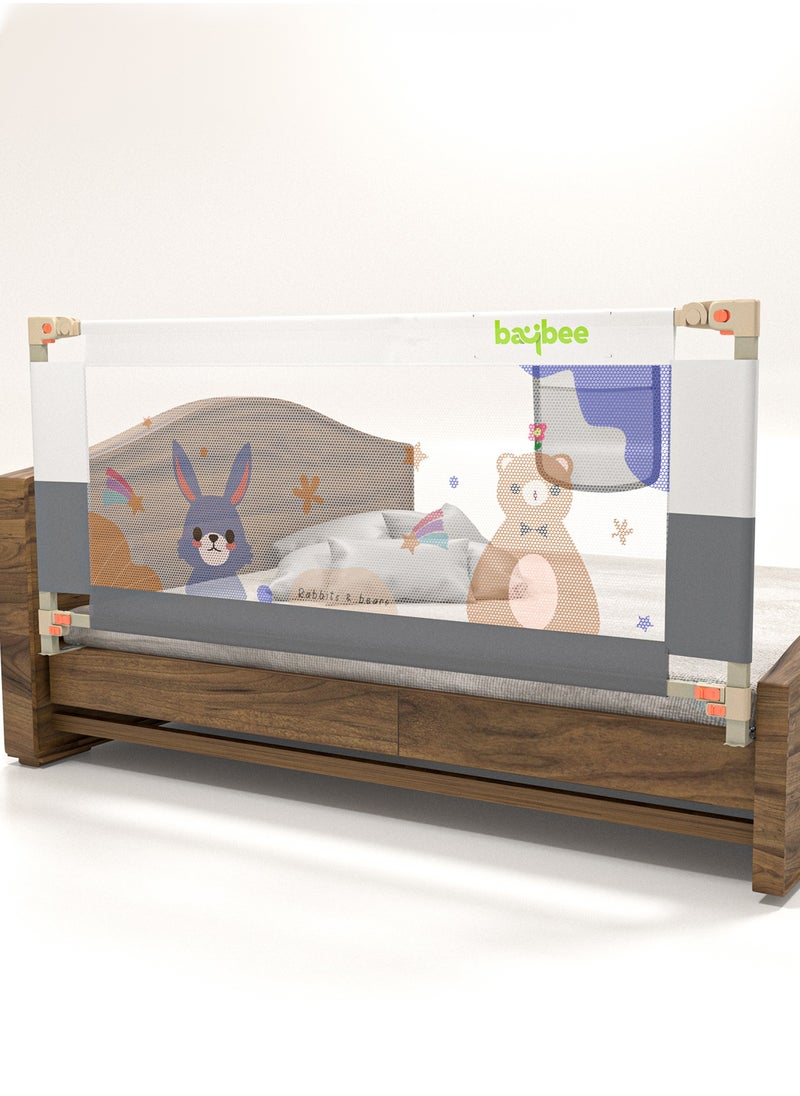 BAYBEE 180 x 80cm Baby Bed Rail Guard for Baby Safety with 28 Height Adjustable, Portable Bed Side Protector for Baby Falling | Foldable Single Side Baby Bed Railing for Kids Toddler Grey White  - Image 1