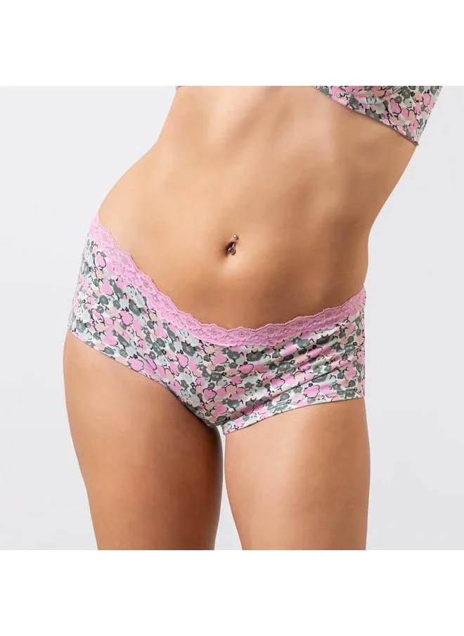 Aadaraya Aadaraya All-Over Print Boyshorts Briefs with Lace Detail