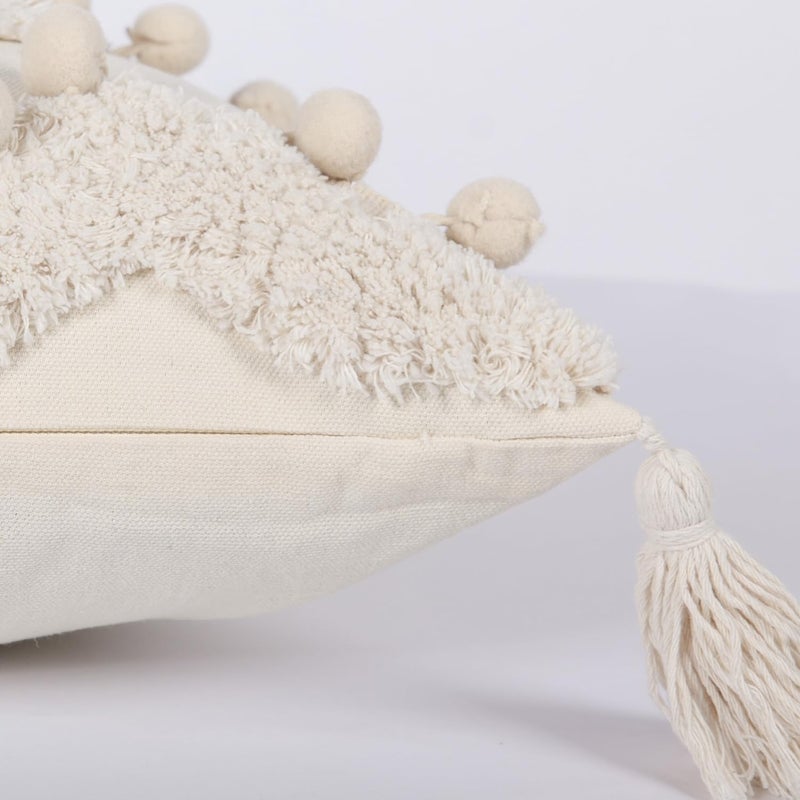 RinRinfam Boho Tufted Lumbar Throw Pillow Cover 12x 20 with Tassels, Pompom Diamond Farmhouse Neutral Pillow Cushion Cases, Decorative Pillows for Bed, Outdoor Couch Bedroom Car Cream - Image 5