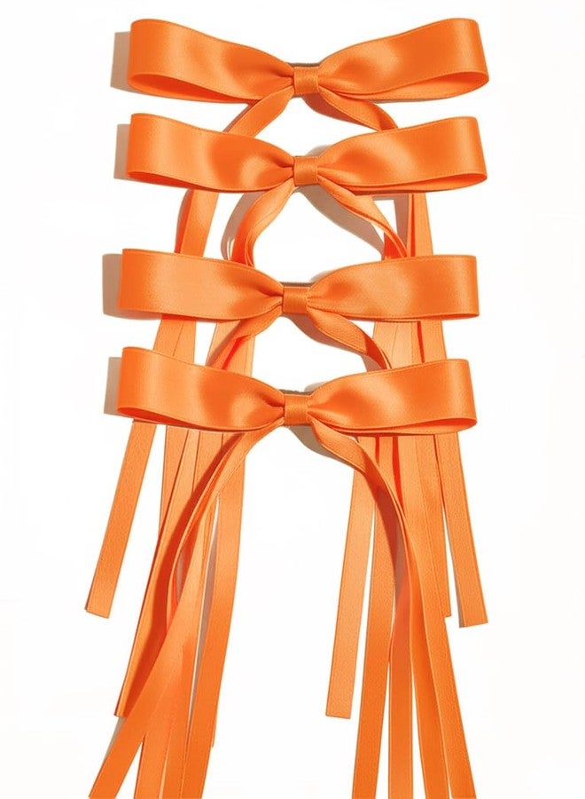 Ayesha Orange Hair Bows Clips Bows with Long Ribbon Orange Bows Barrettes Hair Accessories for Women Girls 4PCS - Image 1