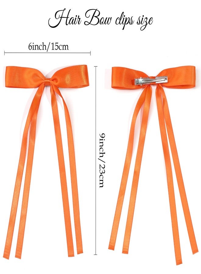 Ayesha Orange Hair Bows Clips Bows with Long Ribbon Orange Bows Barrettes Hair Accessories for Women Girls 4PCS - Image 4
