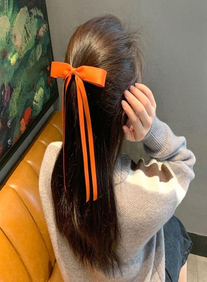 Ayesha Orange Hair Bows Clips Bows with Long Ribbon Orange Bows Barrettes Hair Accessories for Women Girls 4PCS - Image 3