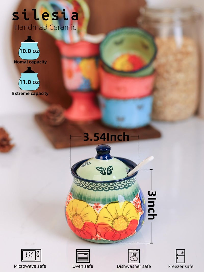 silesia Handmade Sugar Bowl with Lid and Spoon, 9 Ounce Ceramic Hand-Painted Sugar Jar for Home in Gift Box, Kitchen Decor, Oven, Dishwasher & Microwave Safe, Glazed Green - Image 4