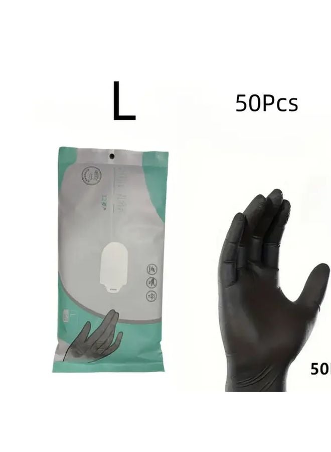 50 Pcs Black Disposable Nitrile Gloves Waterproof Powder Free Latex Free For Tattoo Nail Salon Kitchen - Image 1