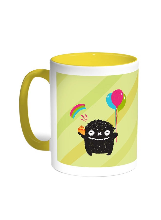RYN Cartoon Drawing - The Joy Of Eid Printed Coffee Mug Yellow/White 11ounce
