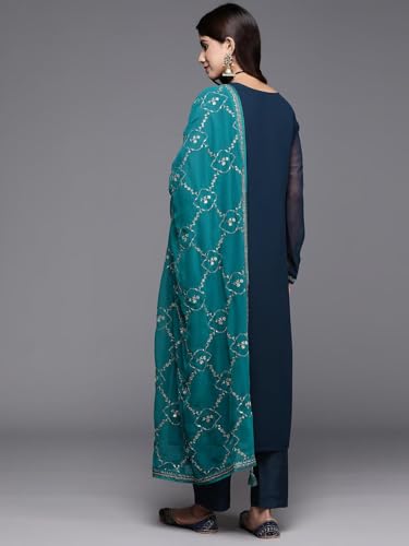 Libas Womens Embroidered Georgette Straight Kurta With Trousers and Dupatta - Image 2
