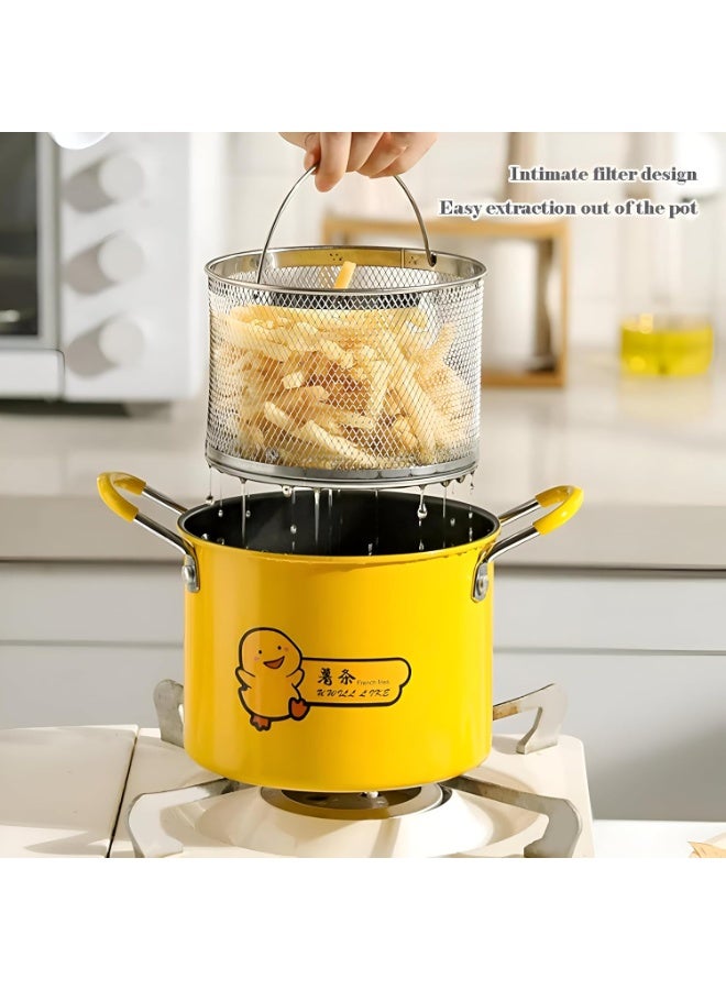 Duck Deep Frying Pot with Mesh Basket – Cute Yellow Design, Ideal for French Fries & Pasta - Image 1