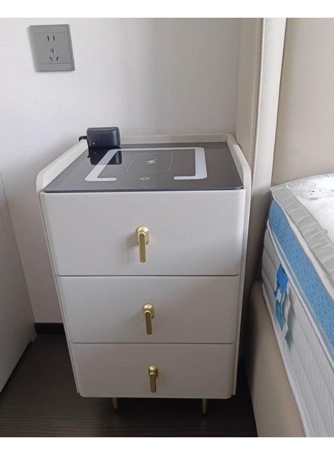 Smart Bedside Table 3 Drawers with Wireless Charging Ports LED White - Image 2