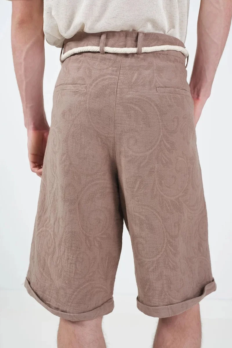 Giesto Beaver Brown GIESTO Textured Mid Waist Wide Leg Shorts for Men | Best Price UAE