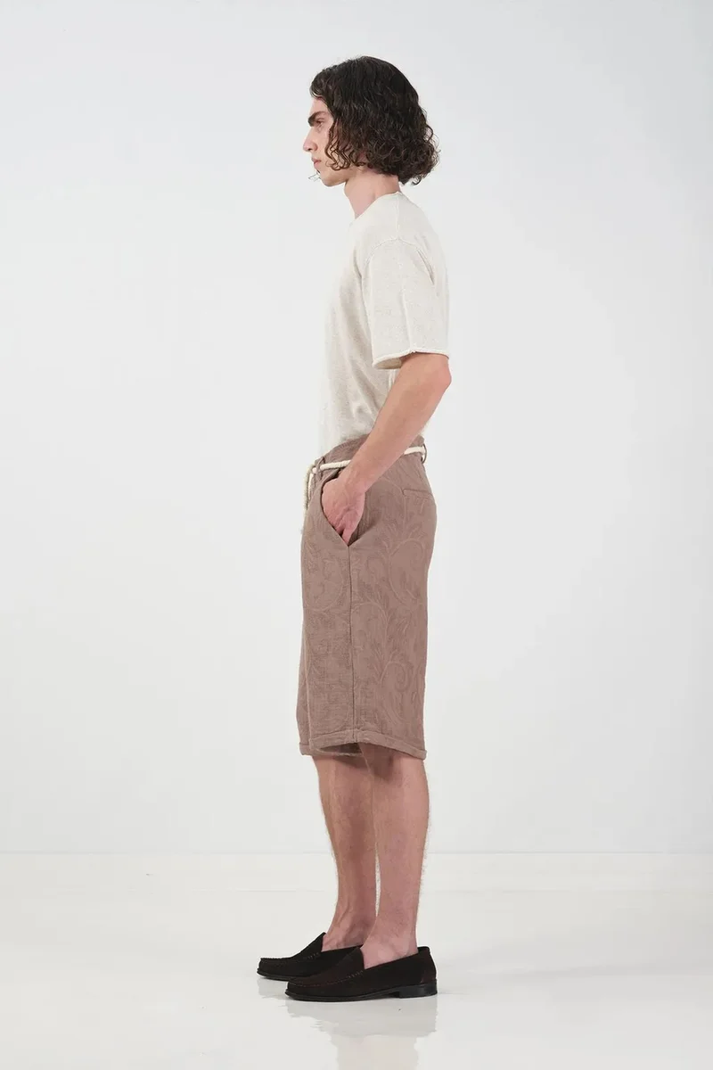 Giesto Beaver Brown GIESTO Textured Mid Waist Wide Leg Shorts for Men | Best Price UAE