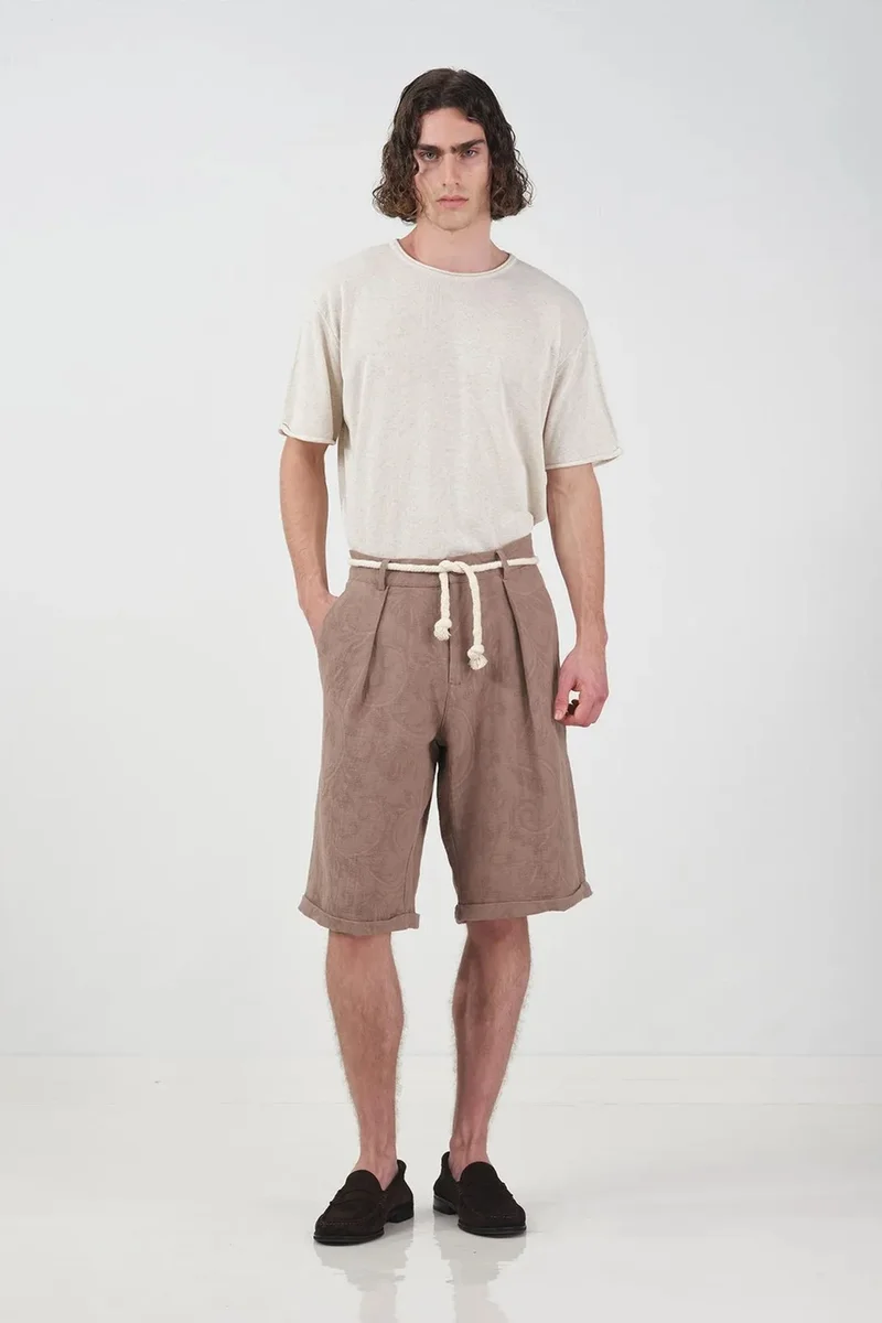 GIESTO Textured Mid Waist Wide Leg Shorts