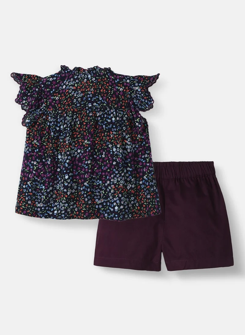 نوتيناتي طقم بلوزة وشورت بطبعة زهور ورقبة مستديرة للبنات من نوتيناتي