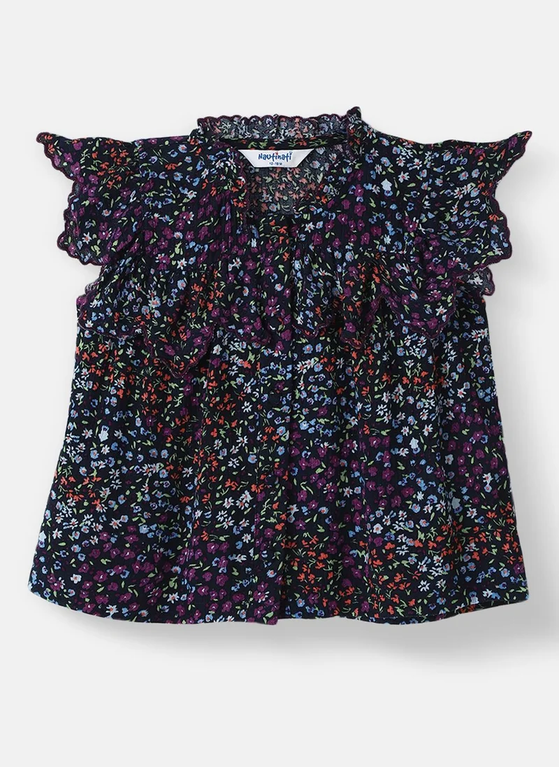 Nautinati  Nautinati Girls' Floral Print Round-neck Top and Shorts Set for Women | Best Price UAE
