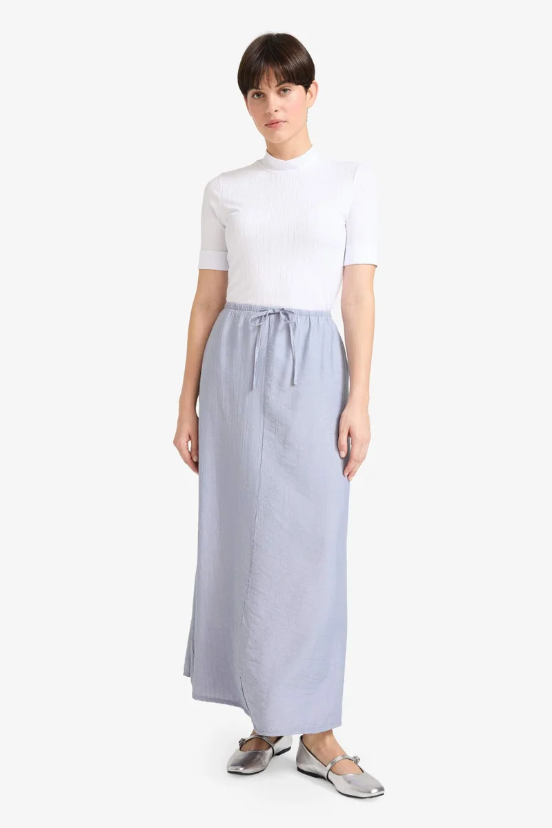 ديفاكتو Relax Fit Crinkle Fabric Elastic Band Ankle Length Skirt