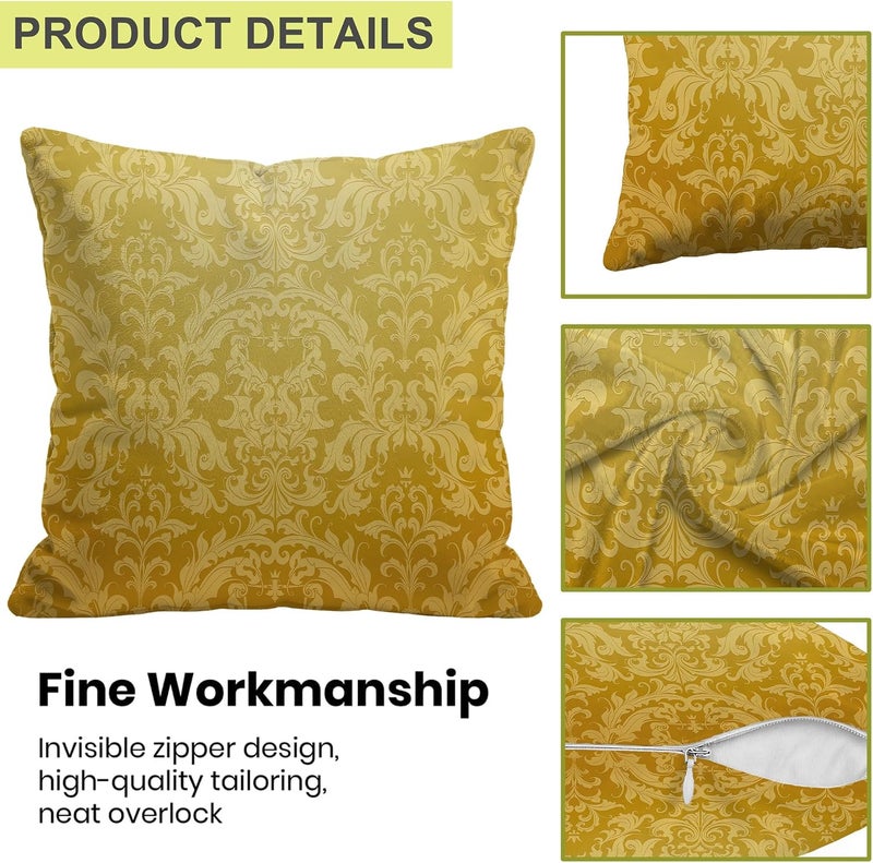 Identiy Vintage Golden Damask Floral Throw Pillow Cover 18x18 Inch Pack of 1, Gold Modern Flowers Decorative Pillow Case, Lumar Cushion Pillow Cover for Home Sofa Couch Indoor Outdoor - Image 3