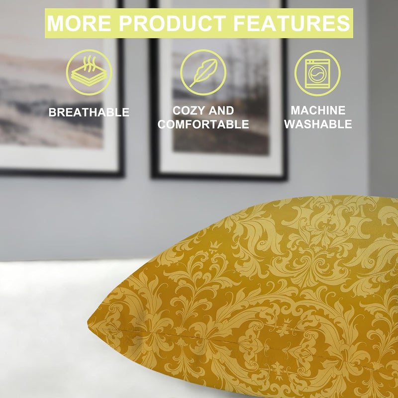 Identiy Vintage Golden Damask Floral Throw Pillow Cover 18x18 Inch Pack of 1, Gold Modern Flowers Decorative Pillow Case, Lumar Cushion Pillow Cover for Home Sofa Couch Indoor Outdoor - Image 4