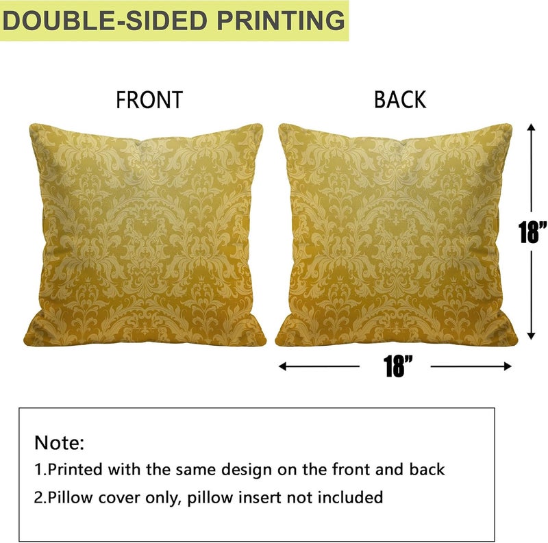 Identiy Vintage Golden Damask Floral Throw Pillow Cover 18x18 Inch Pack of 1, Gold Modern Flowers Decorative Pillow Case, Lumar Cushion Pillow Cover for Home Sofa Couch Indoor Outdoor - Image 2