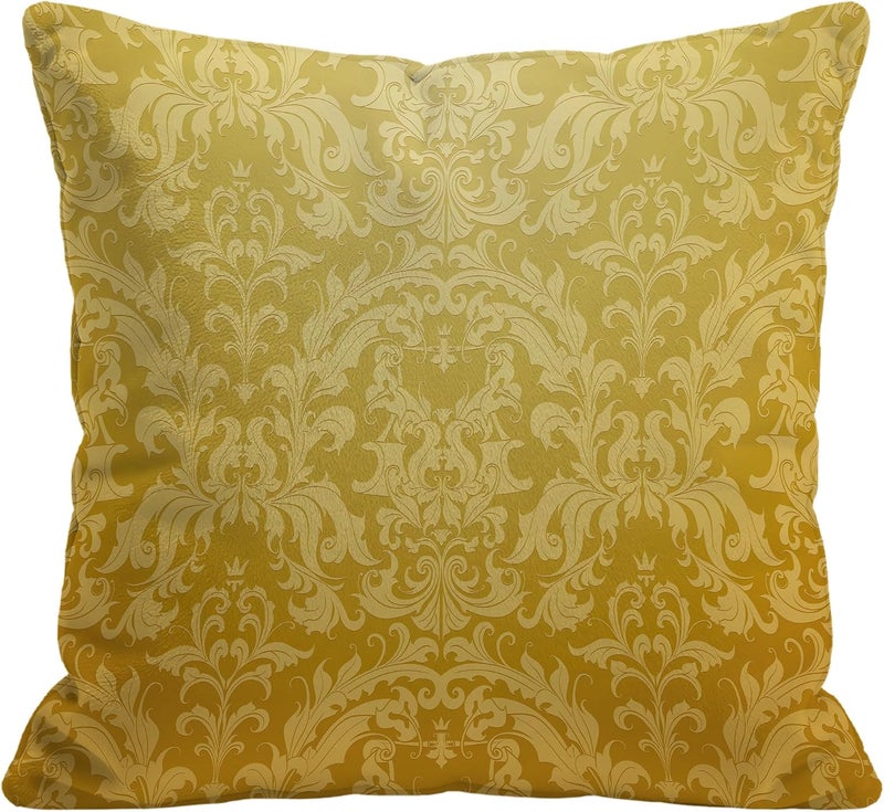 Identiy Vintage Golden Damask Floral Throw Pillow Cover 18x18 Inch Pack of 1, Gold Modern Flowers Decorative Pillow Case, Lumar Cushion Pillow Cover for Home Sofa Couch Indoor Outdoor - Image 1