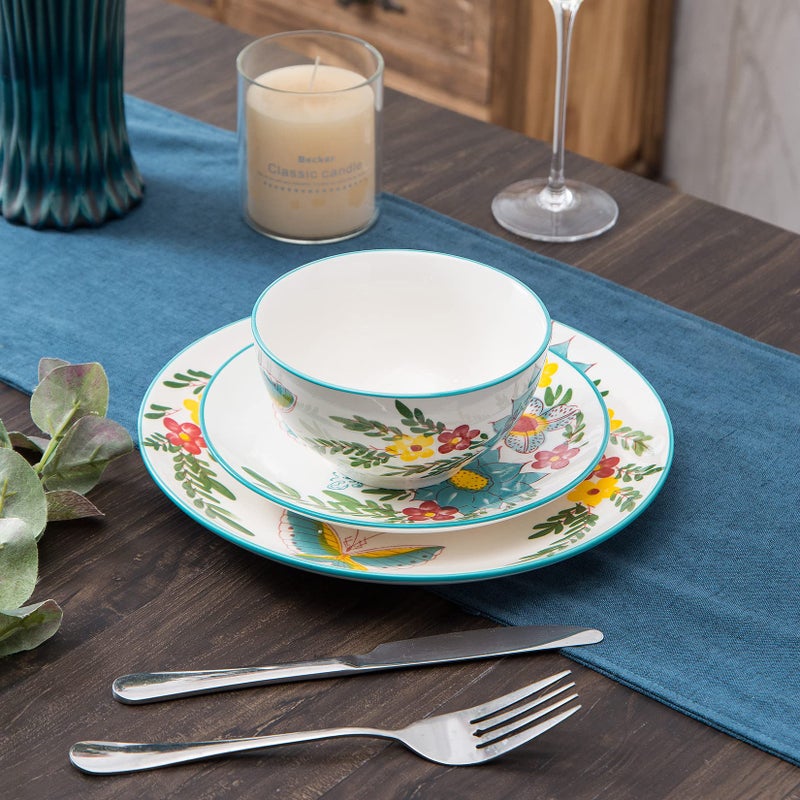 HomePop Ceramic 12-Pieces Dinnerware Sets,Dish Plates and Bowls Sets - Red - Image 5