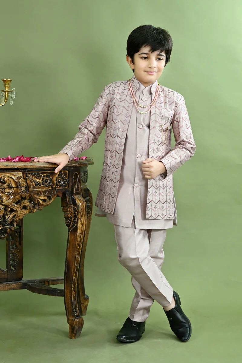 Boys Onion Zig Zag Embroidered Sherwani Set