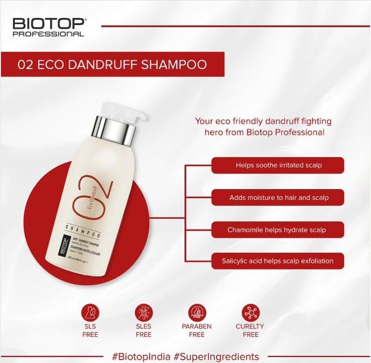 Biotop Professional 02 Shampoo Eco Dandruff Enriched with Vitamin B5 to Hydrate Nourish Soothe the scalp Paraben SLS Sulfate free Anti Dandruff Shampoo for Men Women - Image 3