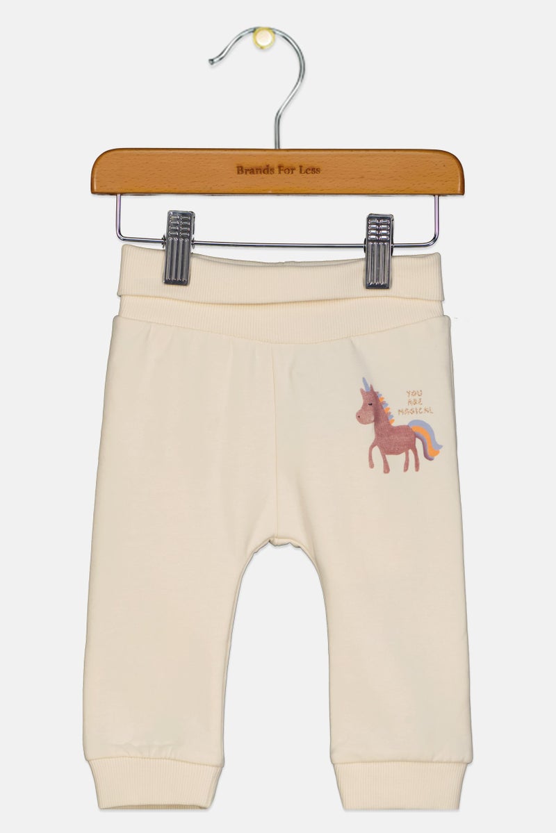 NAME IT Toddlers Girl Graphic Print Sweatpants, Beige - Image 1