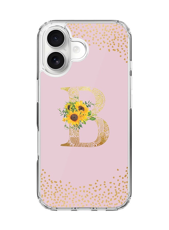 Stylizedd Classic Clear MagSafe Case for iPhone 17 , Hybrid Soft Case Flexible Edges Anti Drop TPU PC Gel Thin Transparent Cover [ Designed for iPhone 17 ] - Custom Monogram Initial Letter Floral Pattern Alphabet - B  (Pink )